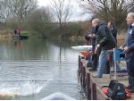 The point of splashdown (bottom left)! Local club member Graham Taylor launches Dave Clay's Phantom.